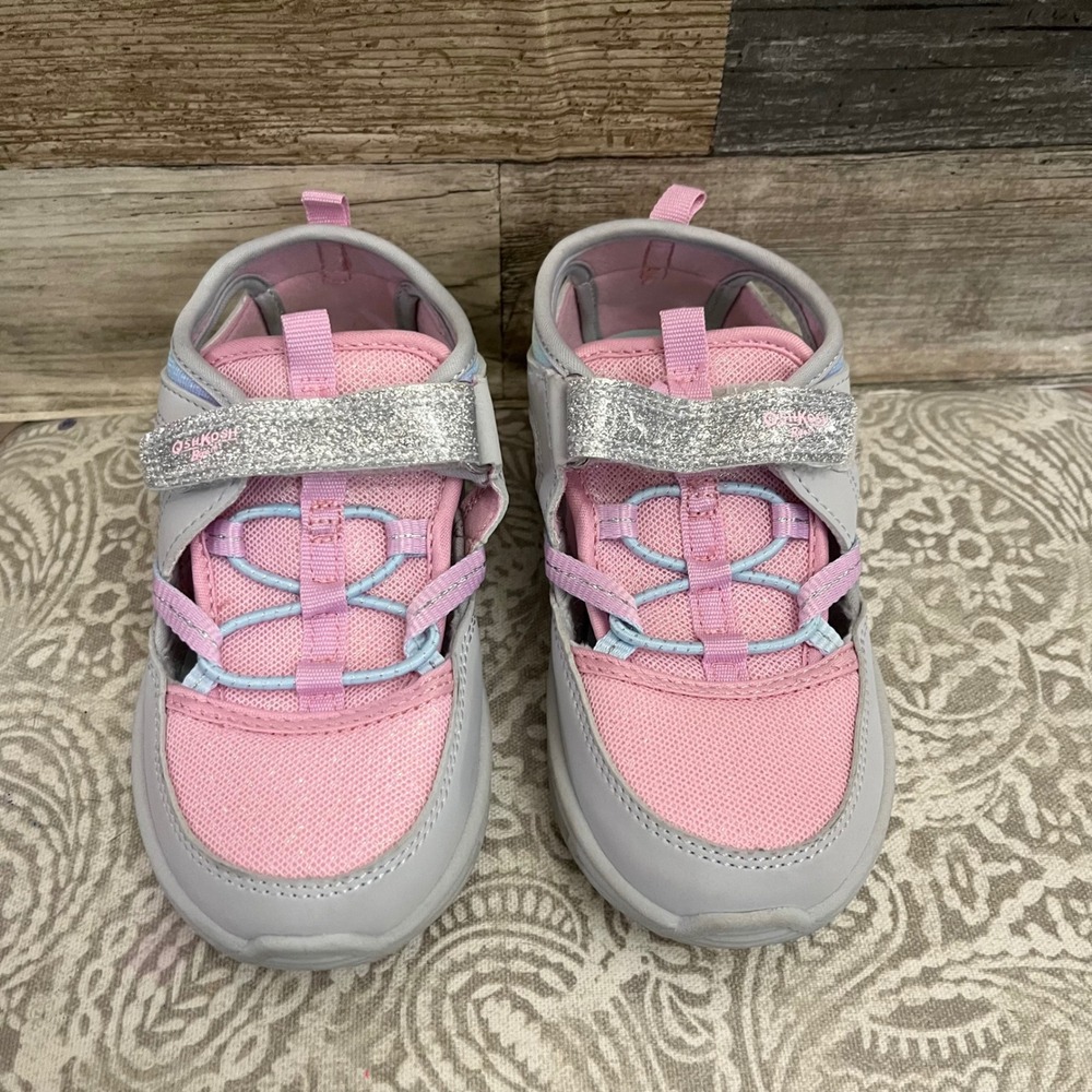 OshKosh Bgosh Girls Pink Grey Glitter Washable Water Shoes Sneakers Size 12M